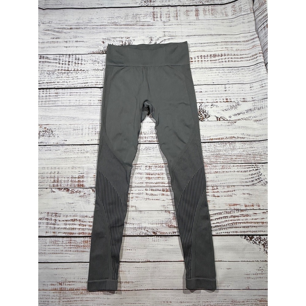 Zyia Active Women Gray Seamless Ribbed High Rise Leggings Size M